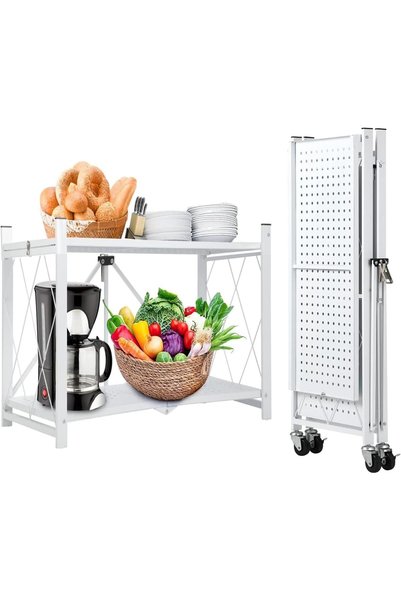 Arabest 2 Tier Thickened Foldable Storage Rack with Wheels,No Assembly,Large ...