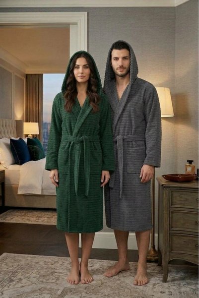 SHIPLA HOME Set of 2 Reims Cotton Hooded Bathrobes