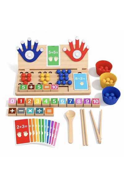 Krista Joc Montessori din lemn 4 în 1: matematică, numărat pe degete, sortare...