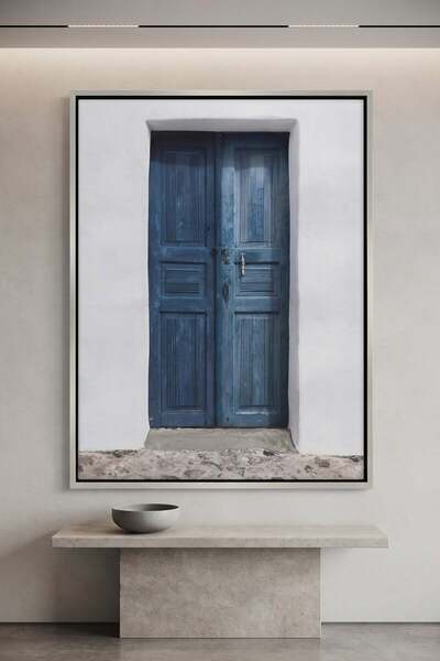 Jasmine Art Rustic Blue Door Architecture Wall Art | Portrait Framed Canvas P...