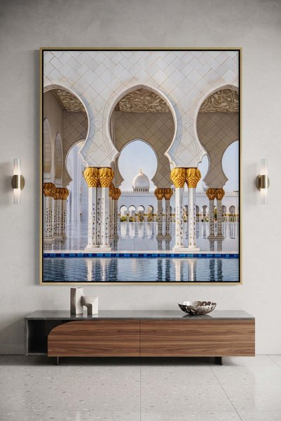 Jasmine Art Golden Serenity Architecture Wall Art | Portrait Framed Canvas Pr...
