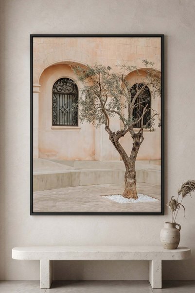 Jasmine Art Rustic Stone Courtyard Architecture Wall Art | Portrait Framed Ca...