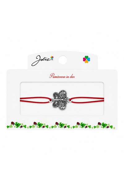 JOLIE Mărțișor cu Pandantiv Metalic, Jolie, Snur Textil Roșu, Model Fluture –...