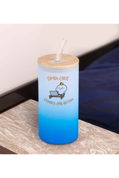 Bk Gift كوب زجاجي بلون أزرق بتصميم مضحك مع مصاصة 600 مل - 5، هدية لصديق، هدية...