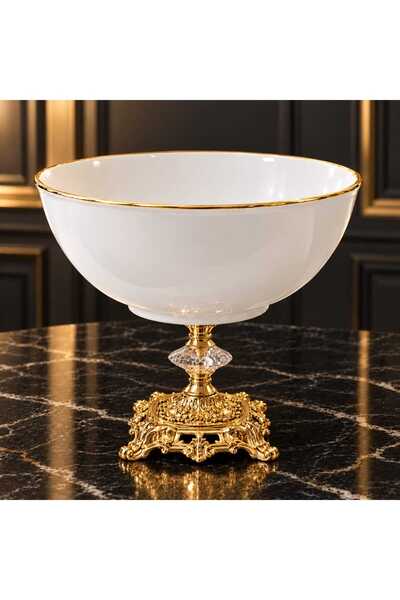 Buldem Single Porcelain Serving Bowl with Gold Details, Salad Bowl