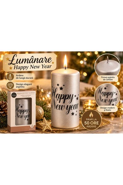 Generic Brand Silver Decorative Candle "Happy New Year" – Elegant New Year's ...