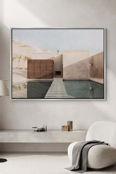 Jasmine Art Earthy Tones Brutalist Architecture Wall Art | Landscape Framed C...