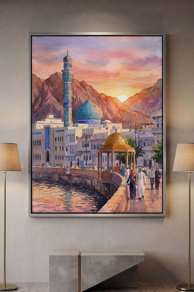 Jasmine Art Evening in Mutrah Architecture Wall Art | Portrait Framed Canvas ...