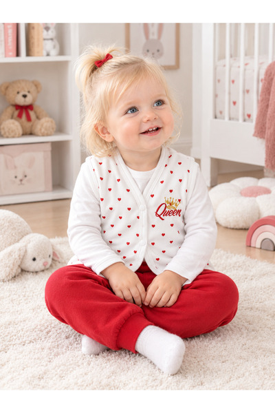El Bebek Baby Girl Pink Patterned Queen Printed Combed Cotton Vest