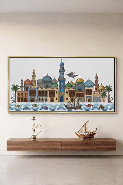 Jasmine Art Arabian Nights Skyline Architecture Wall Art | Panoramic Framed C...