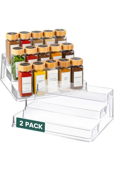 GENERAL Clear Spice Rack (2-Pack) 3-Tier Acrylic Organizer for Cabinet Deep S...