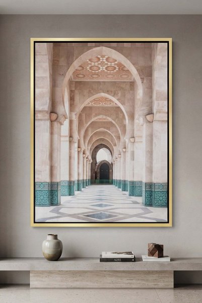 Jasmine Art Hassan II Mosque Architecture Wall Art | Portrait Framed Canvas P...