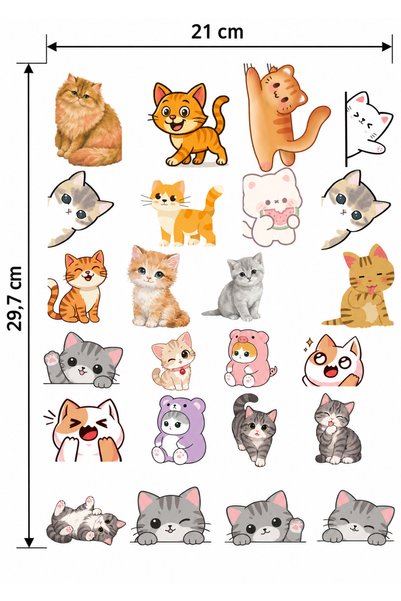 Artivo 70 ADET KEDİ ŞEFFAF STİCKER SETİ– Kesilmiş Defter Laptop Telefon Çıkar...