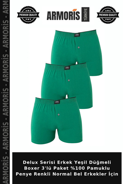 Armoris Delux Series Men's Green Buttoned Boxer 3-Piece Package %100 Cotton C...