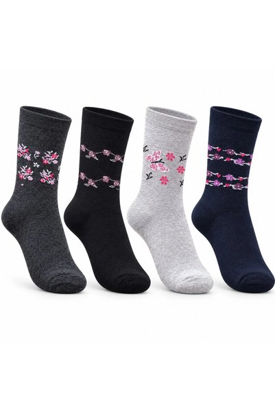 Şerife Hanım Women's Economical Socks Set of 4 |   Floral Patterned Daily Soc...