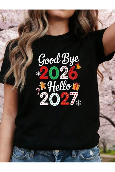 EYMORA تي شيرت أسود مكتوب عليه Goodbye 2026 Hello 2027 للجنسين - تي شيرت هدية...