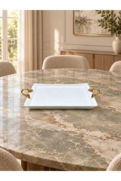 Buldem 1 Metal Gold Tray with Handle for Presentation