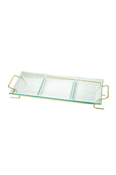 La Maison Serving Tray W/Golden Iron Stand Set