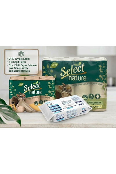 Select Nature Organik Kahverengi 24'lü Tuvalet Kağıdı + 6'lı Kağıt Havlu + Mr...