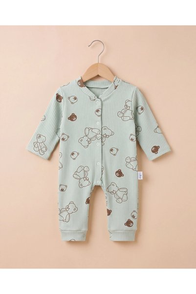 Fubuu Baby Oturan Ayıcık Desenli Tulum 3-6-9 Ay Erkek %100 Pamuk