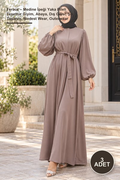 Yenilig 3 Pieces of Ferace – Medina Silk Collar Pleated Hijab Clothing, Abaya...