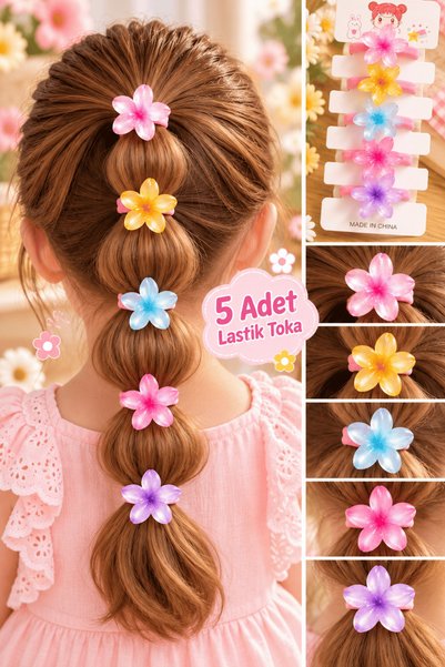 Generic Brand Girl's Transparent Flower Figured Colorful Rubber Hair Clips Se...