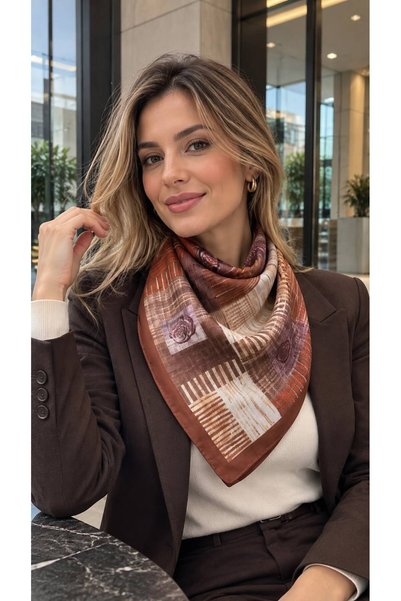 FELLMENS وشاح نسائي قطني منقوش بنمط هندسي مقاس 70x70 سم