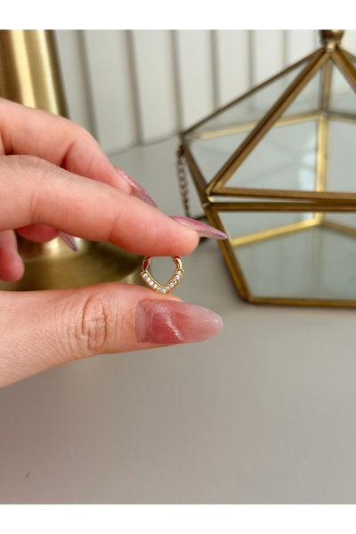 SU PERİSİ TAKI BİJUTERİ Gold Çelik V Zirkon Taşlı Septum Daith Helix Lobe Uyu...