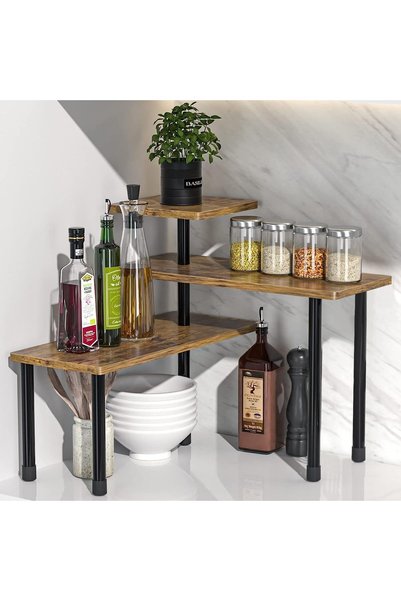 GENERAL U HOOME Kitchen Corner Shelf Countertop Organizer,3 Tier Bamboo Adjus...