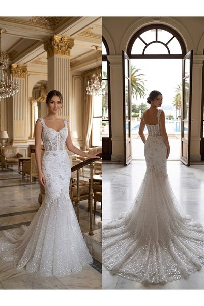 JABO WEDDİNG HOUSE GELİNLİK 36 BEDEN GÜPÜR ÜSTÜ SİMLİ GRİ PAYET İŞLEMELİ BALI...