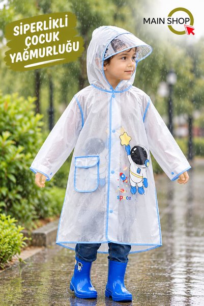 MAİN SHOP Водоустойчив детски дъждобран с прозрачна козирка, тик-так копчета ...
