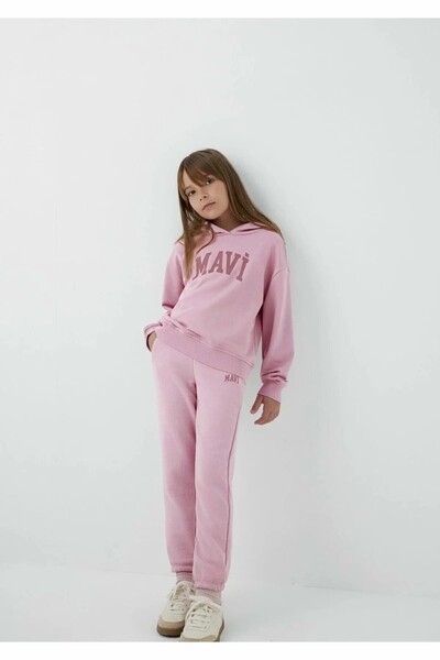 Mavi Girl's Pink Logo Printed Hooded Sweatshirt Ca Sweatshirt