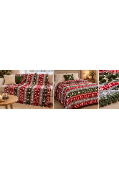 Casa di Mina Cotton Christmas Themed Woven Blanket