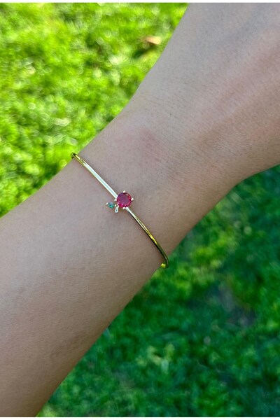 nunu takı Thin Gold Handcuffs with Red Apple Charm