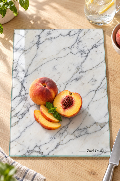 ZURİ DESİGN Marble Patterned Tempered Glass Cutting Board 25X35 cm Presentati...