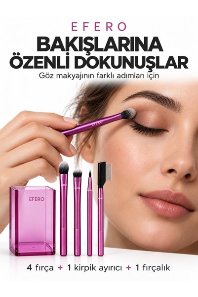 efero 6 Parça Göz Makyaj Seti – Far ve Eyeliner Fırçaları, Kirpik Ayırıcı ve Fırça Kutusu, Mor
