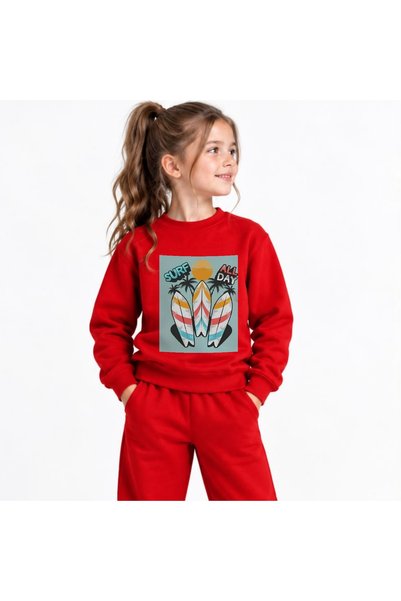 playwear سترة رياضية مطبوعة للبنات والأولاد برقبة دائرية من تيل سوتشيرت سيرف-داي