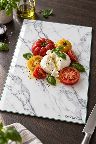 ZURİ DESİGN Gray Striped White Marble Patterned Tempered Glass Cutting Board ...
