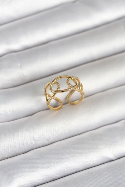 kumkumticaret 316L Steel Gold Color Chain Model Women's Ring