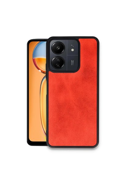 kumkumticaret غطاء حماية جلدي من Xiaomi Redmi 13C - أحمر