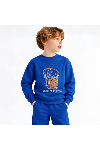 playwear سترة رياضية مطبوعة للبنات والأولاد برقبة دائرية