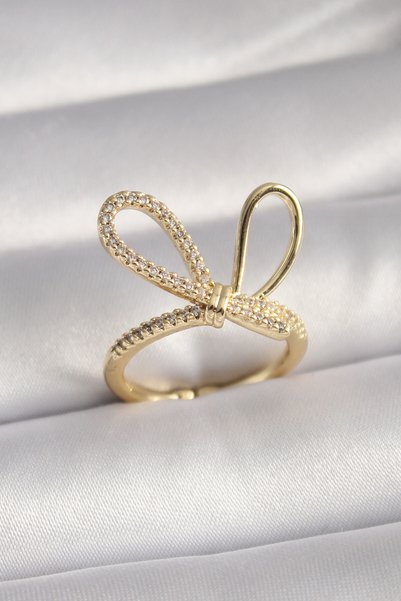 kumkumticaret Gold Color Zircon Stone Knot Model Women's Ring