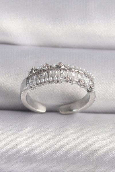 kumkumticaret Brass Silver Color Zircon Stone Pearl Detail Vip Series Women's...