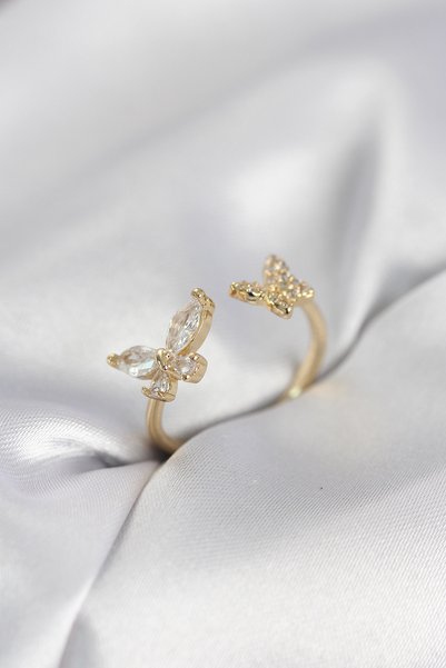kumkumticaret Butterfly Model Zircon Stone Gold Color Women's Ring