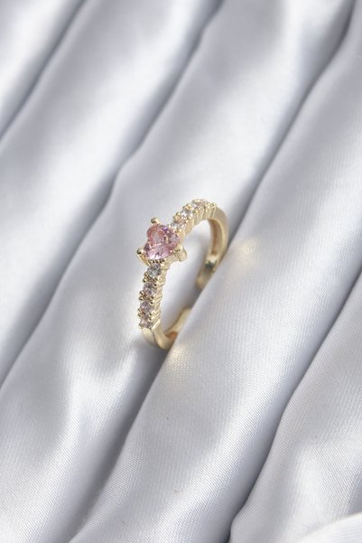 kumkumticaret Gold Color Zircon Stone Pink Crystal Model Women's Ring