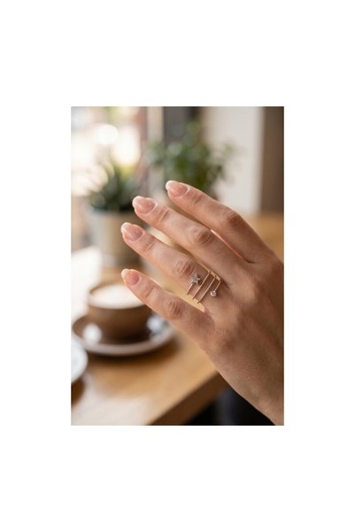 kumkumticaret Brass Silver Color Spiral Zircon Stone Star Model Women's Ring