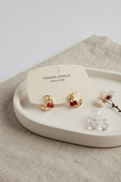Lisinya Brass Gold Color Cherry Model Children's Earrings -