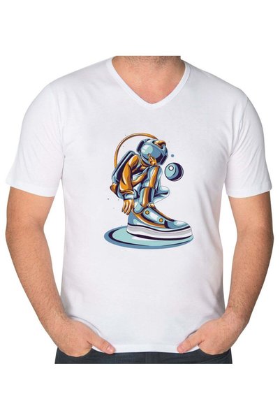 Bk Gift Astronaut Design V-Neck T-Shirt-1