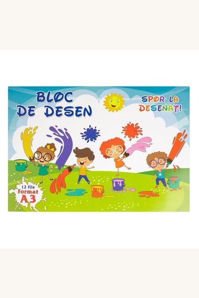 Comerivo Bloc desen A3 pentru copii, 12 file albe cu coperta colorata