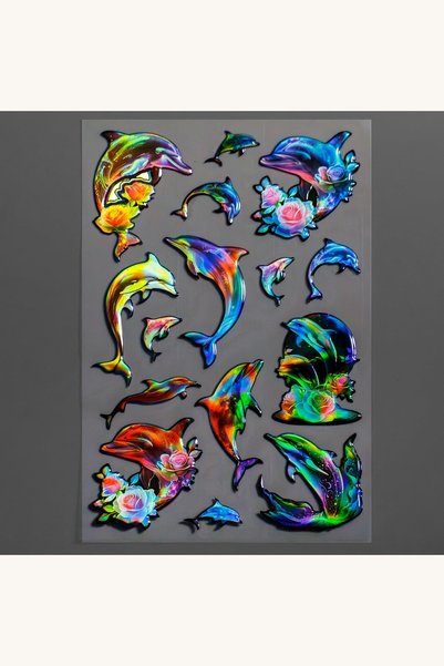 Comerivo Set 15 autocolante puffy delfini holografici pentru caiete si carti